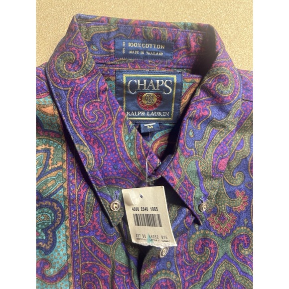 RARE VINTAGE POLO RALPH LAUREN CHAPS AOP BUTTON DOWN SHIRT purple M NWT - Picture 8 of 8